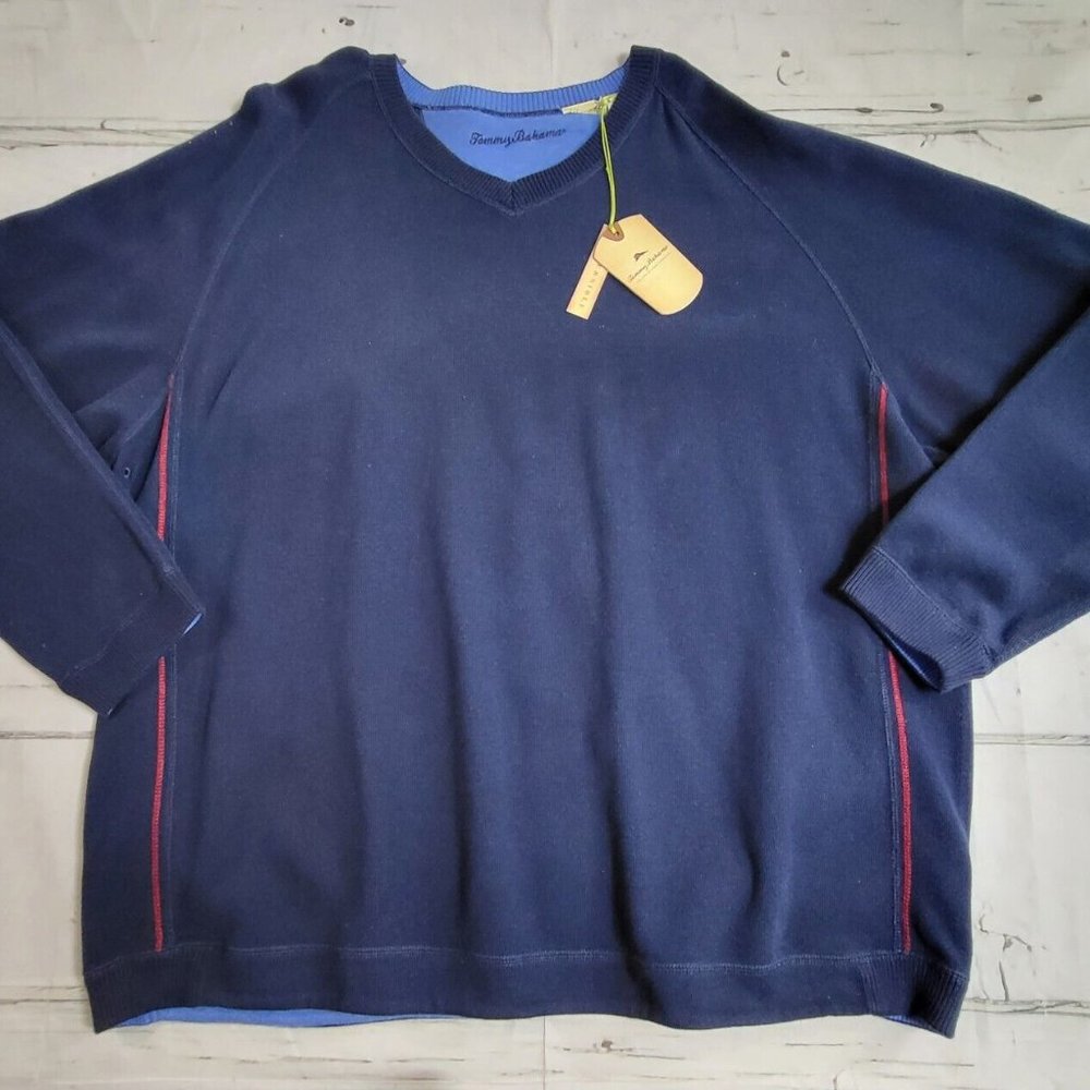 Tommy Bahama Dark/Light Blue Flip Side Reversible Sweater Mens Size XXl nwt.